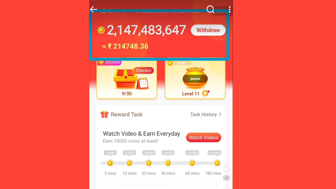 विडमेट कैश ऐप Earning Proof